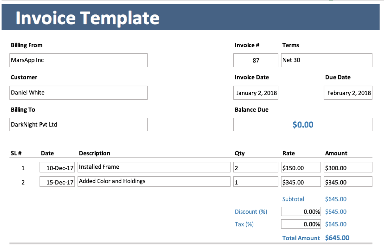 Free Excel Invoice Template